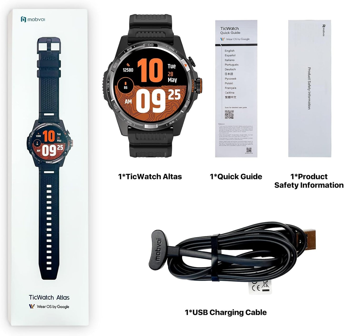 „TicWatch Atlas“ išmanusis laikrodis vyrams, skirtas „Android Wear OS“, lauko pramogoms, 90 val. baterija