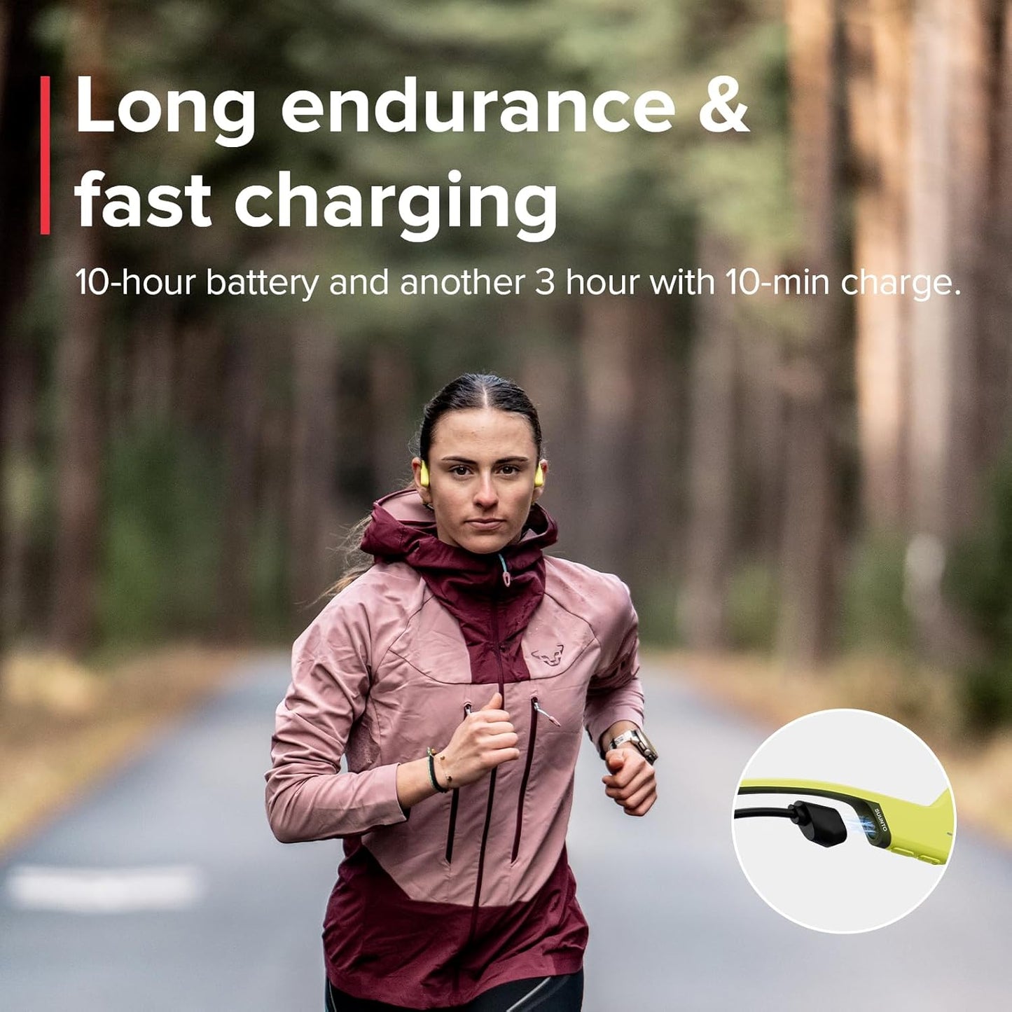 „SUUNTO Sonic“ atviros ausinės su kaulinio laidumo funkcija, belaidės „Bluetooth“ ausinės su sustiprintais bosais ir daugiataškiu ryšiu, 10 val. grojimo laikas su greitu įkrovimu, įmontuoti du mikrofonai, atsparios vandeniui ir lengvos