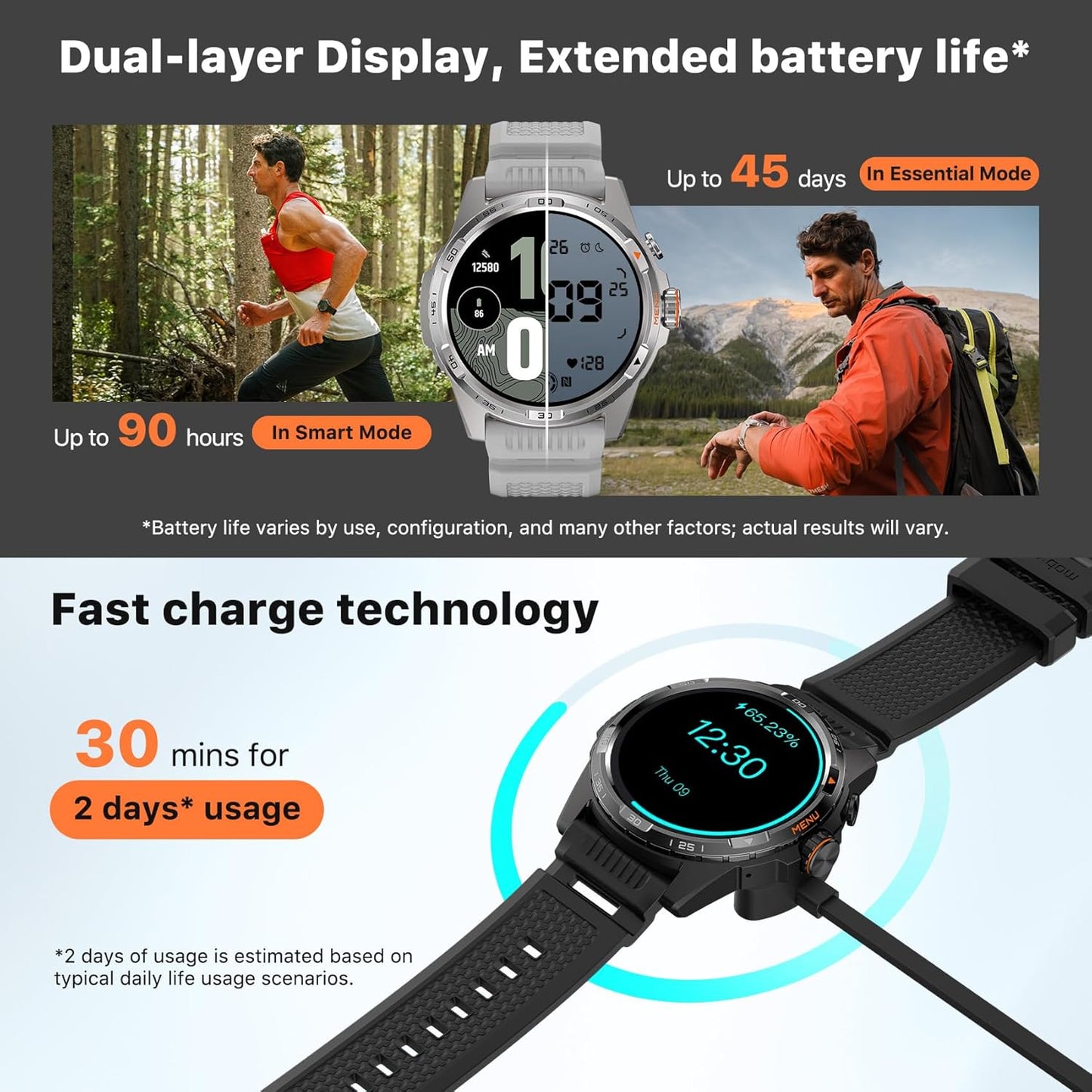 „TicWatch Atlas“ išmanusis laikrodis vyrams, skirtas „Android Wear OS“, lauko pramogoms, 90 val. baterija
